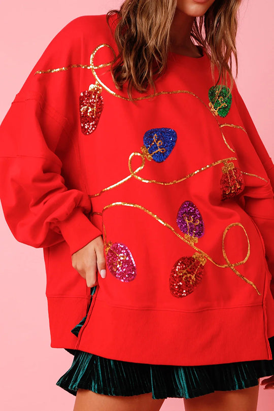Drune | Weihnachtslichter Pailletten Schlitz Pullover Sweatshirt