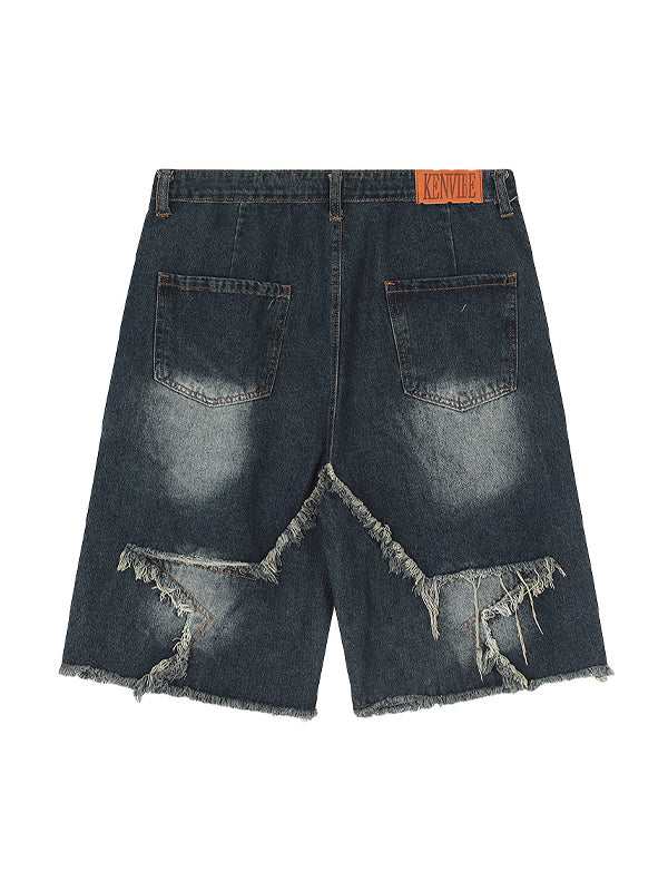 Drune | Baggy Sternmuster Patchwork Jeansshorts