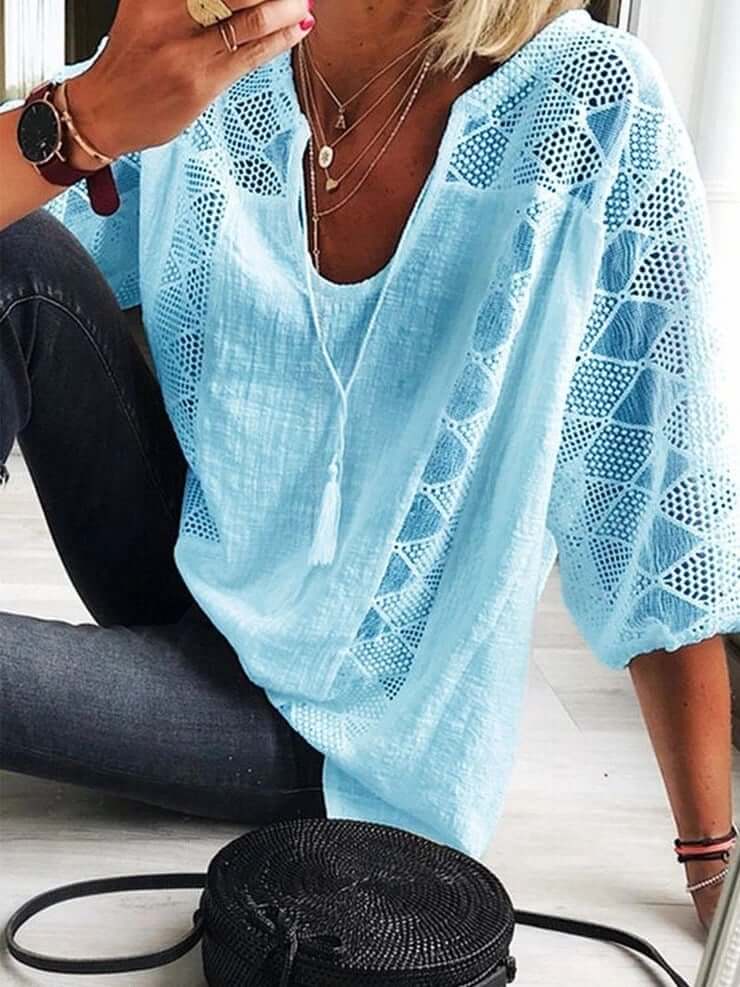 Drune | Bohème Chic U Ausschnitt Spitzenbluse