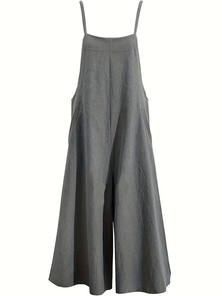 Drune | Einfarbiger Leinen Vielseitiger Spaghetti Jumpsuit