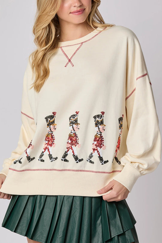 Drune | Weihnachts Soldat Pailletten Langarm Freizeit Sweatshirt
