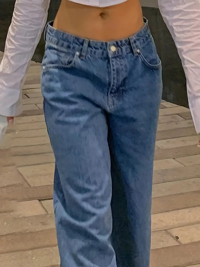 Drune | Dunkelblaue Lockere Baggy Boyfriend Jeans Mit Niedriger Taille
