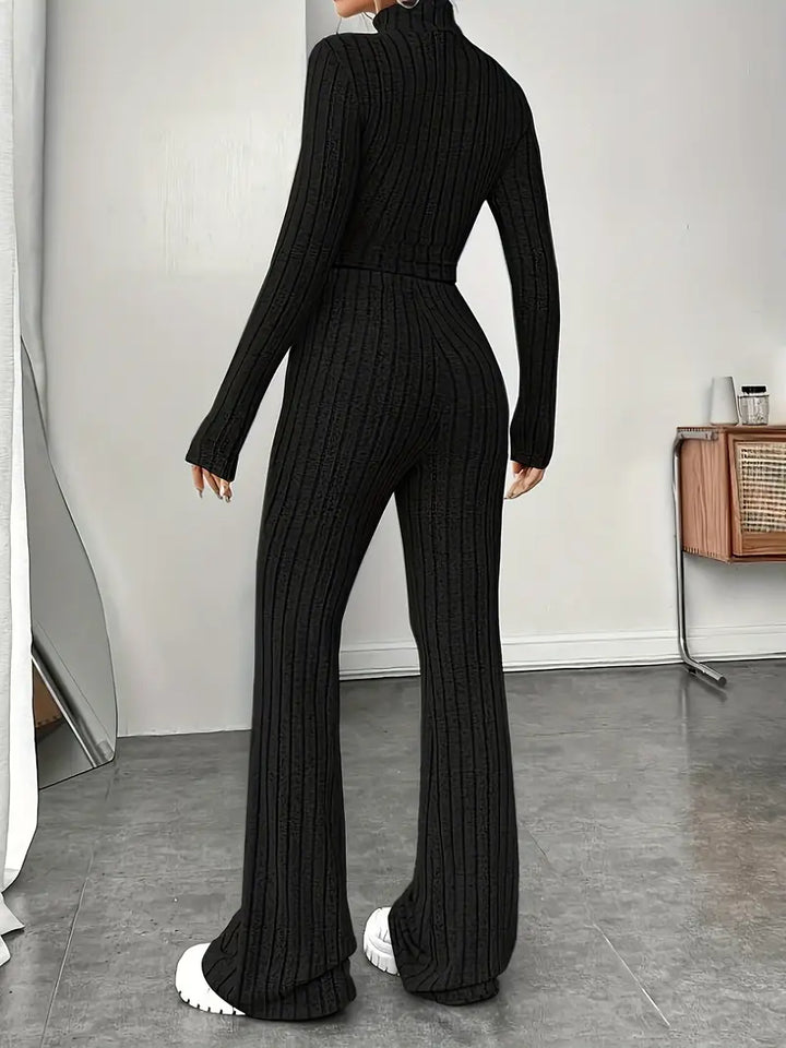Drune | Stilvolle Winter Chic Schwarzes Zweiteiliges Strickset Für Frauen
