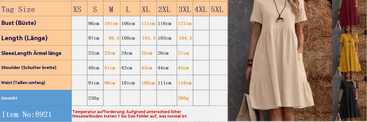 Drune | Lose Tasche einfarbig Rundhalsausschnitt Kleid