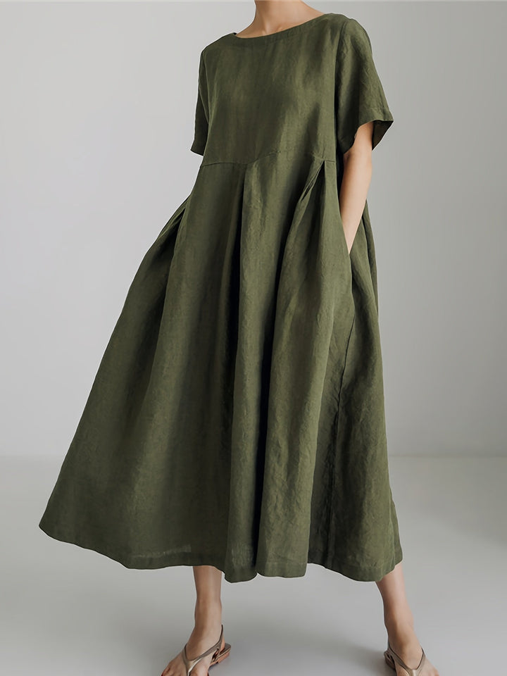 Drune | Damen Einfarbiges Leinenkleid Kleid