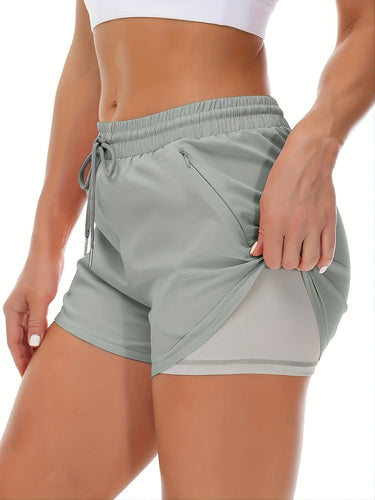 Drune | Sportliche 2 in 1 Lauf Fitnessshorts in Einfarbig Mit Mehreren Taschen