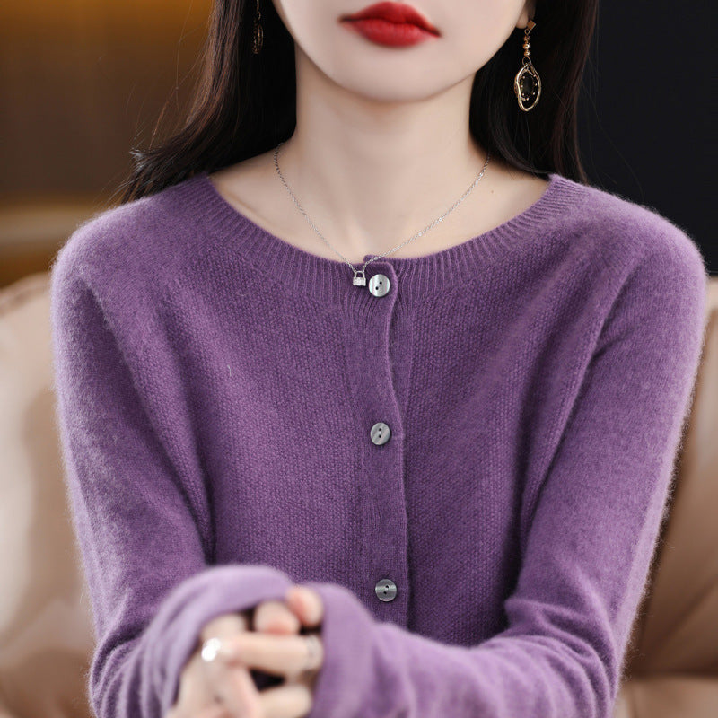 Drune | Lockerer Damen Cashmere Strickjacke Mit Rundhalsausschnitt Aus Hochwertiger Veganer Wolle