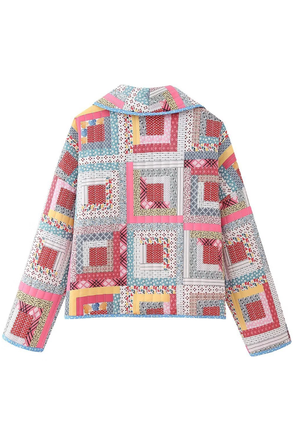 Drune | Cardigan gesteppt Colorblock Karo Baumwolljacke