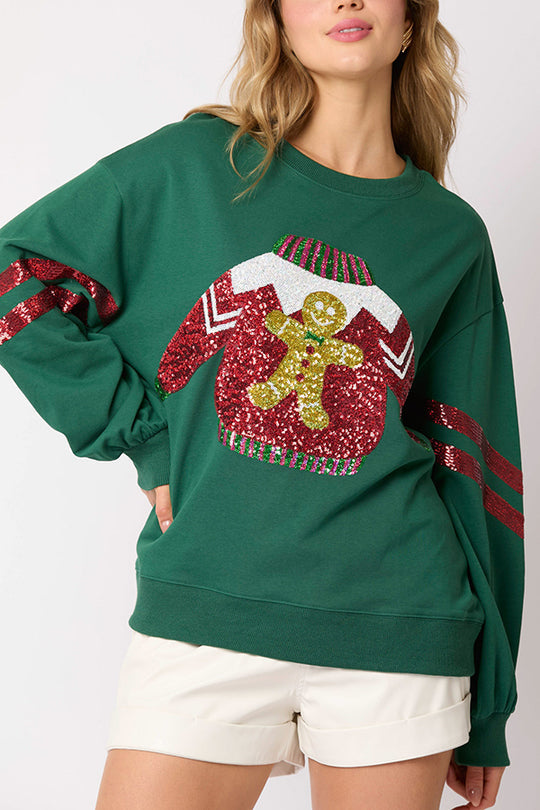 Drune | Weihnachts-Pailletten-Rundhals-Lässiger Sweatshirt