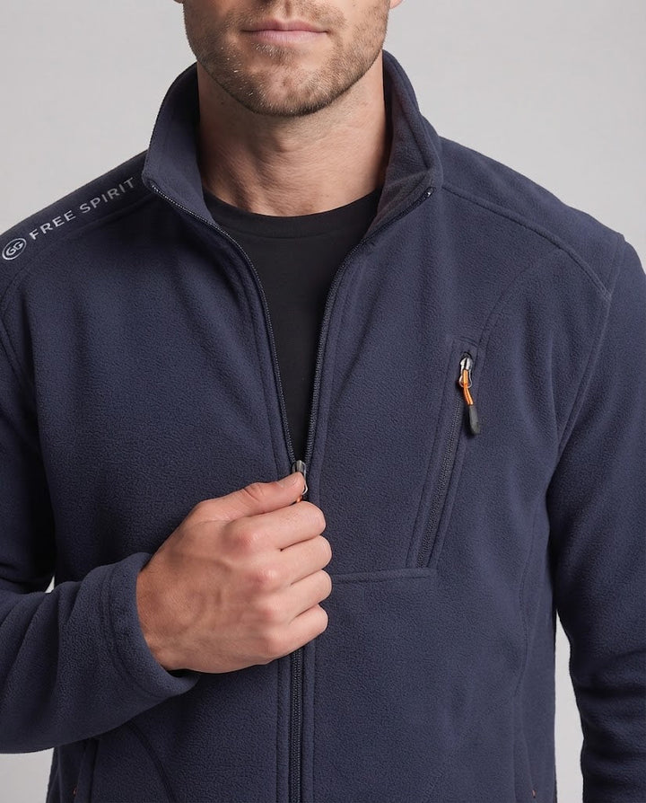 Herren Fleecejacke mit Stehkragen, Reißverschluss-Brusttasche und elastischen Bündchen Drune