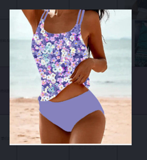 Drune | Retro Hochgeschnittenes Bikini mit Stranddruck