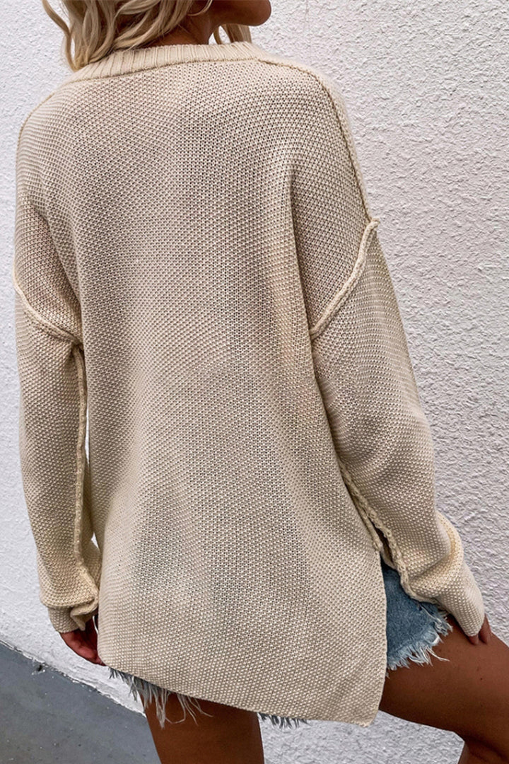 Drune Solid Color Übergrößen V-Ausschnitt Pullover