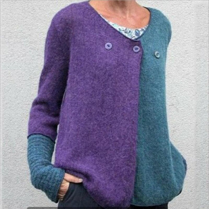 Drune | Relaxed Fit Sweatshirt - Farbblock Knopf-Front Sweatshirt