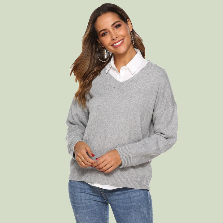 Drune | Strickpullover - V-Ausschnitt - Lockere Passform - Lange Ärmel - Weich und Bequem