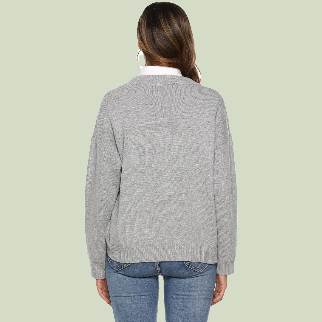 Drune | Strickpullover V-Ausschnitt Relaxed Fit Lange Ärmel Weich Und Bequem