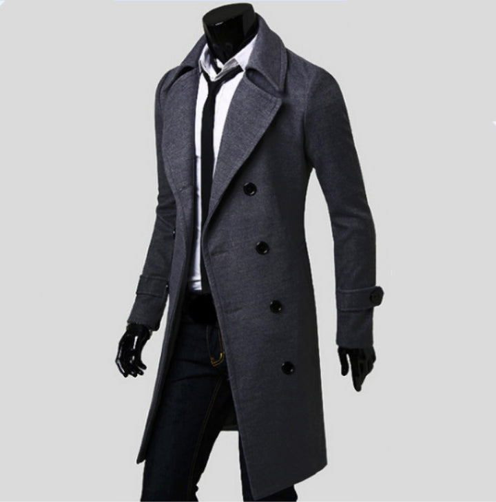 Herren nan eleganter doppelreihiger Mantel mit schmaler Taillierung und breitem Revers Drune