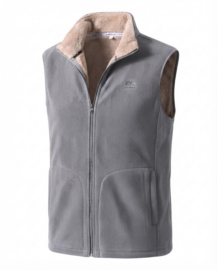 Herren Thermo Fleece Weste mit Sherpa Futter, hohem Stehkragen und versteckten Seitentaschen