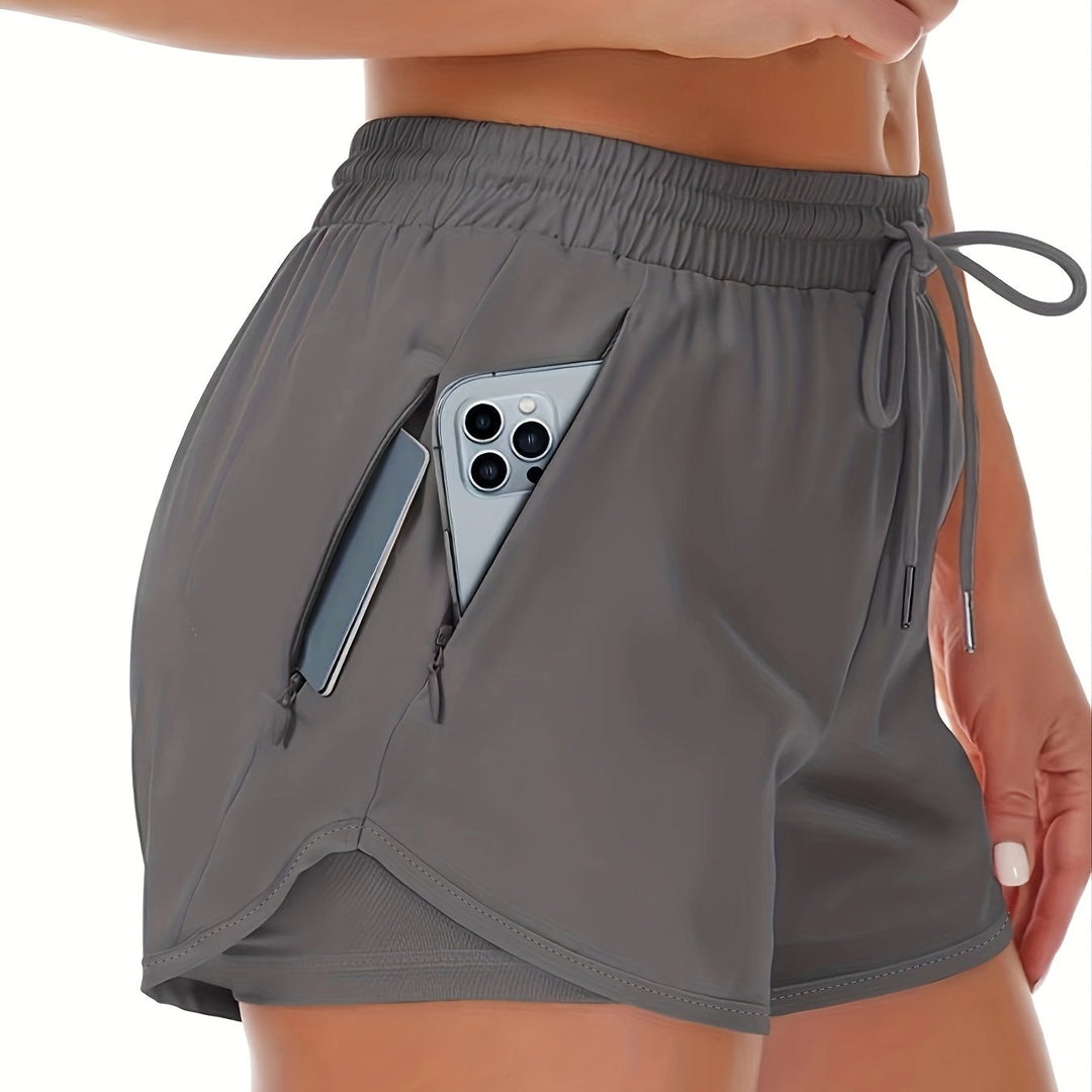 Drune | Sportliche 2 in 1 Lauf Fitnessshorts in Einfarbig Mit Mehreren Taschen
