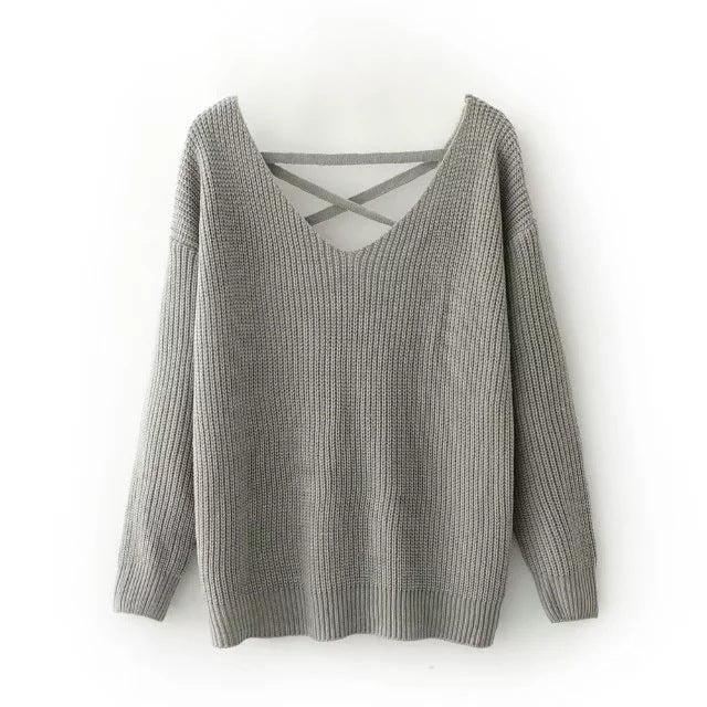 Damen lässiger Strickpullover mit modernem Rückenausschnitt Drune