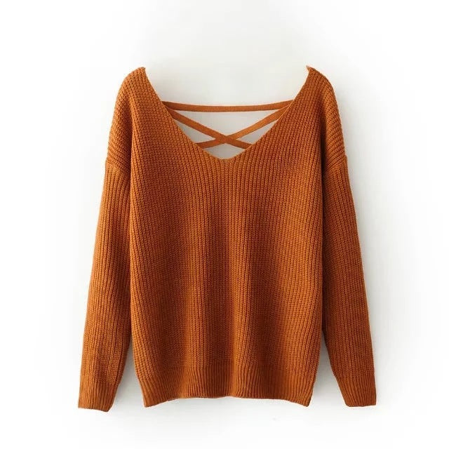 Damen lässiger Strickpullover mit modernem Rückenausschnitt Drune