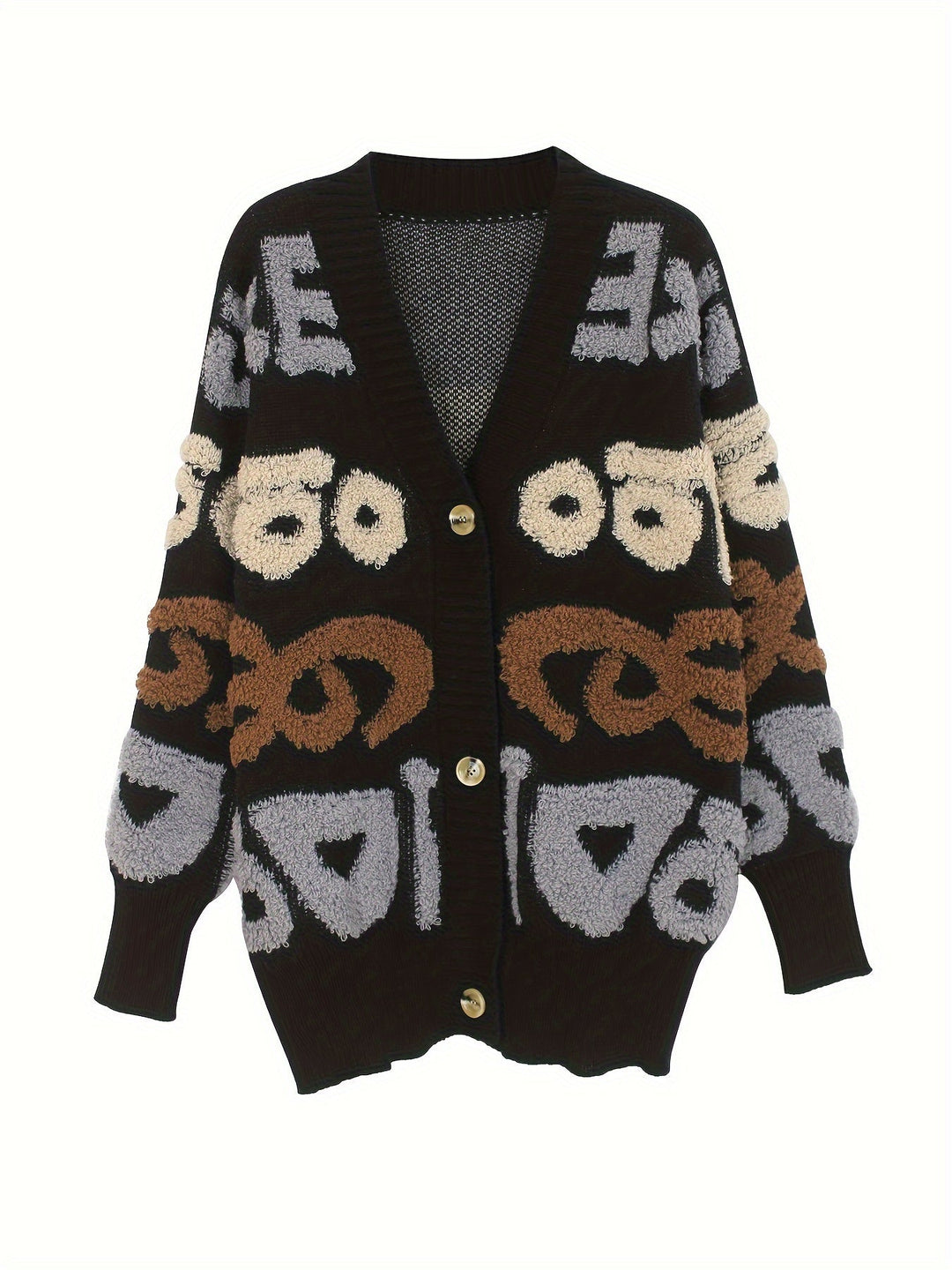 Drune | Buchstabenmuster Knopf Unten Strickjacke Für Damen - Perfekt für lässige Tage