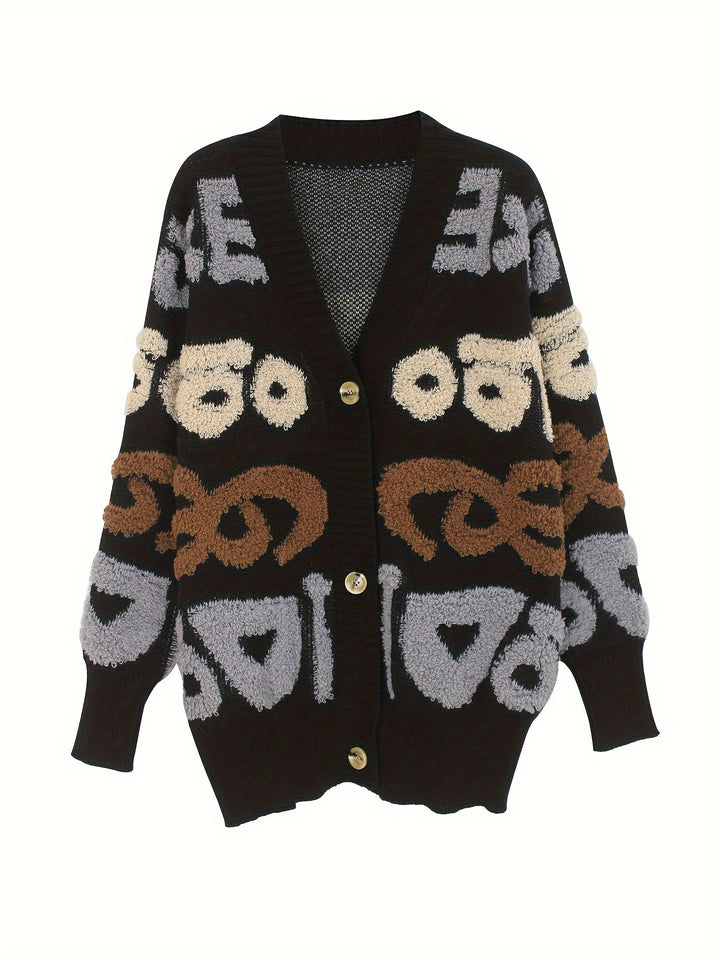 Drune | Buchstabenmuster Knopf Unten Strickjacke Für Damen - Perfekt für lässige Tage