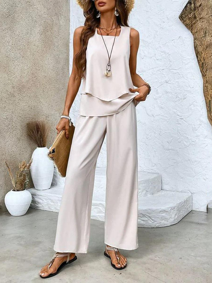 Drune | Stilvolles Blumenmuster Top und Hosen Set