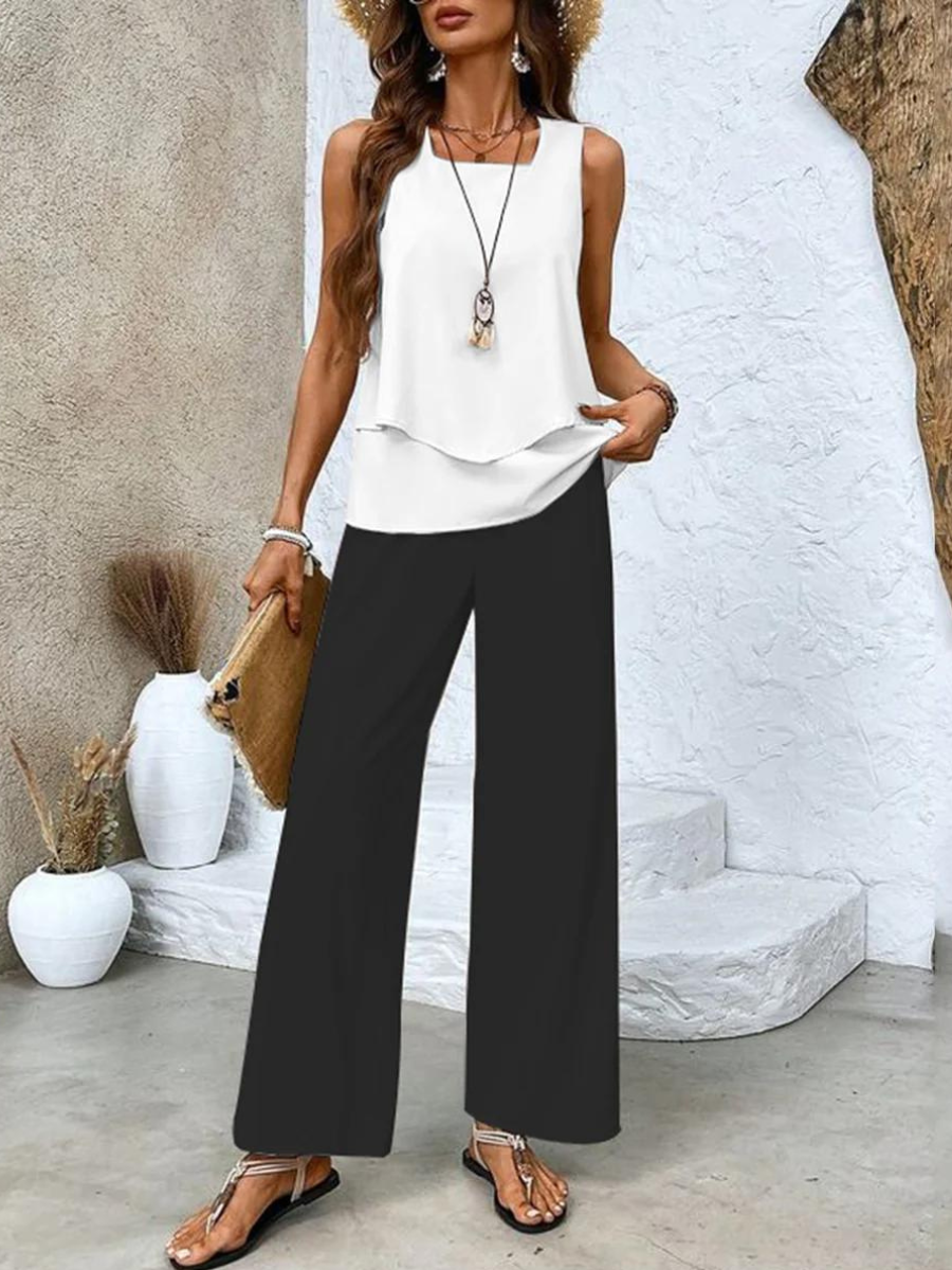 Drune | Stilvolles Blumenmuster Top und Hosen Set