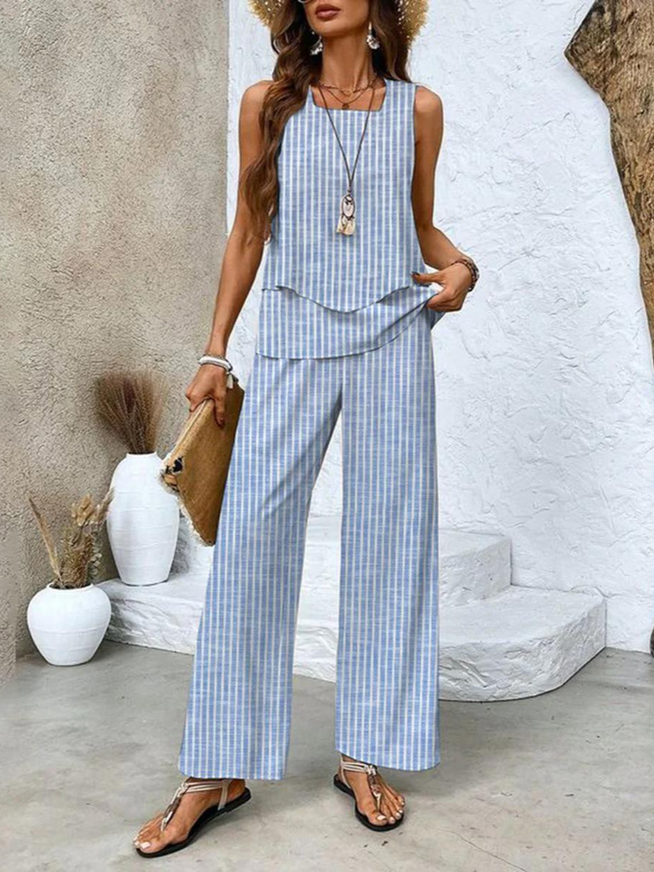 Drune | Stilvolles Blumenmuster Top und Hosen Set