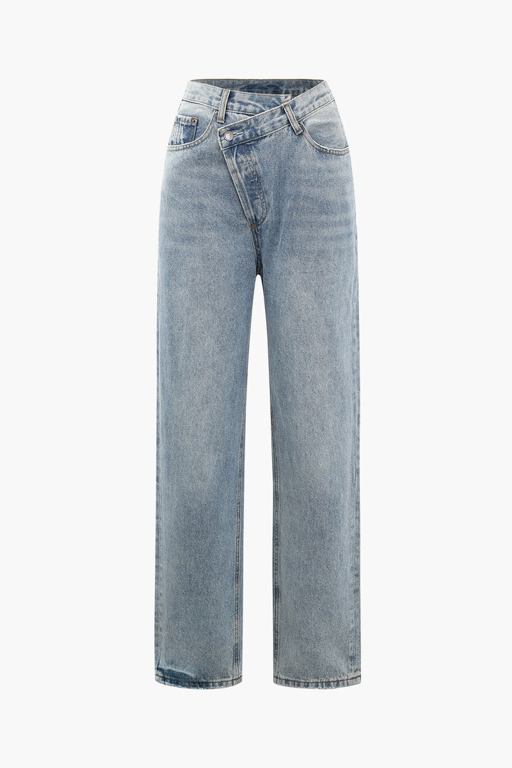 Drune | Weinlese Asymmetrischer Taille Jeans Mit Geradem Bein