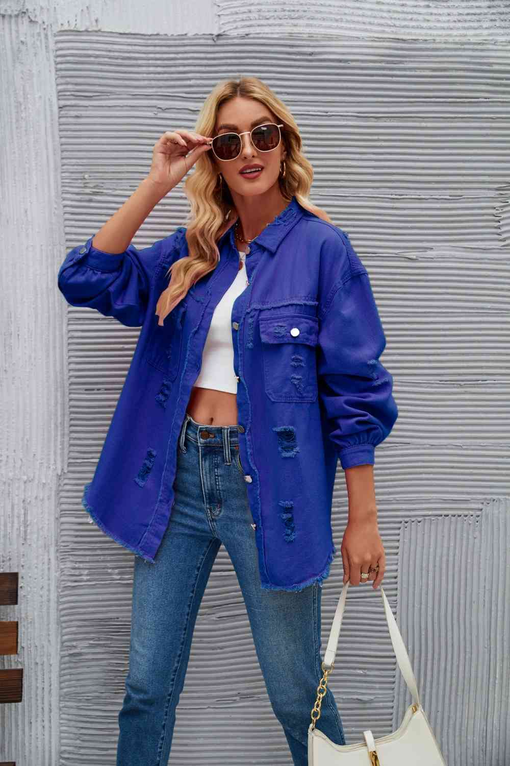 Drune | Zerrissene Rohsaum-Denimjacke