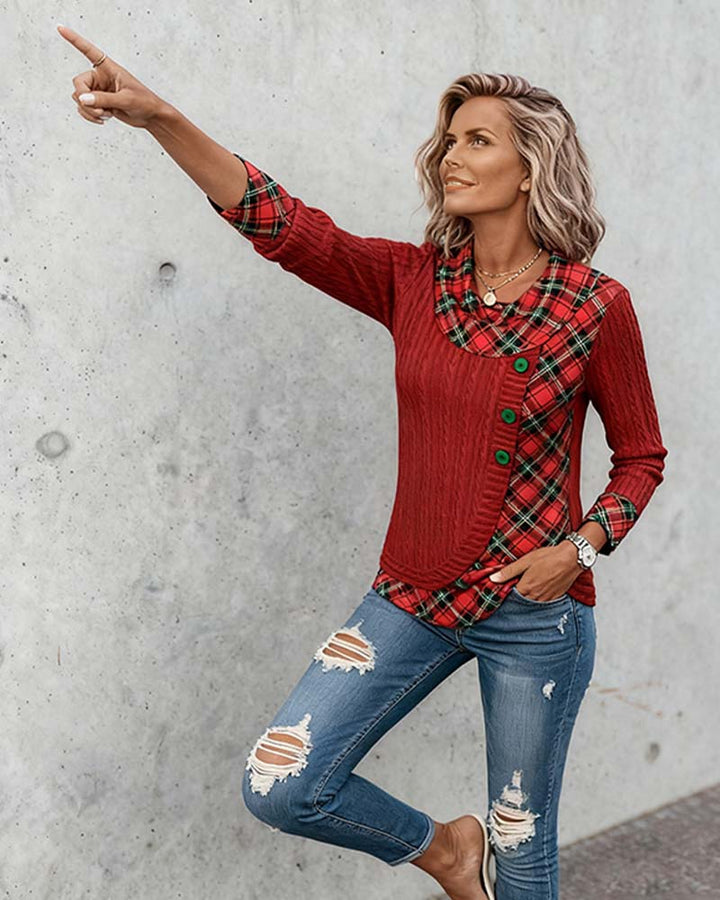 Drune | Langarm Top mit Karo Patchwork