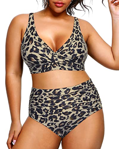 Drune | Push up Hohe Taillierte Bauchkontrolle Plus Size Bikini Badeanzug Leopard