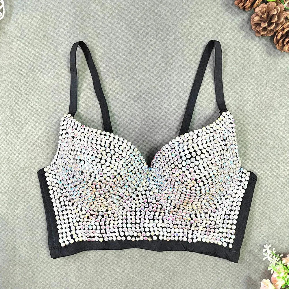 Drune | Top sexy mit V-Ausschnitt im Bustier-Stil mit leichten Diamanten