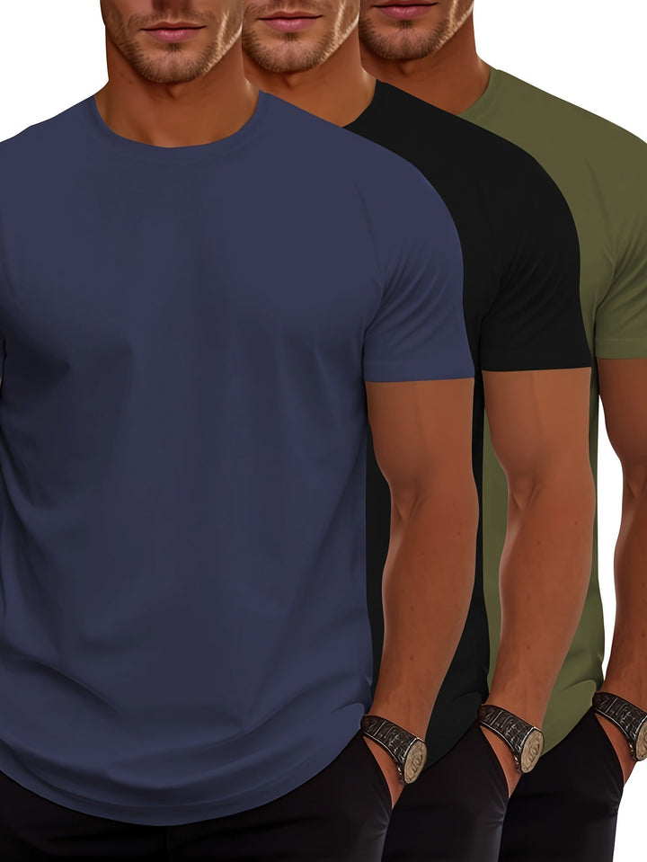 Drune | 3er Pack Herren T-shirts Mit Kurzen Ärmeln, Sommerliche Einfarbige Farbe