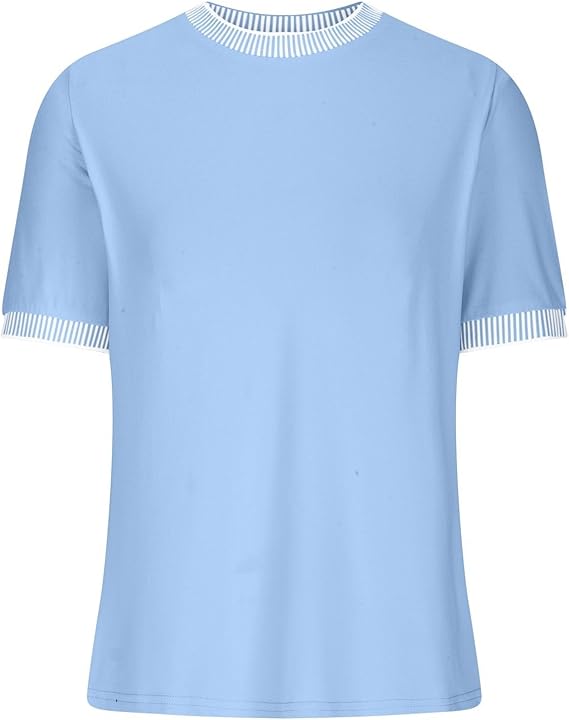 Damen lässiges Kurzarm-Shirt mit modischem Streifenkragen Drune
