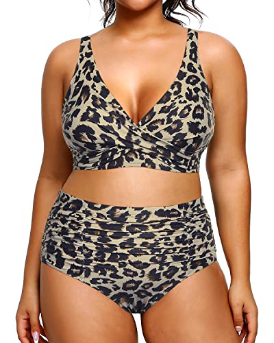 Drune | Push up Hohe Taillierte Bauchkontrolle Plus Size Bikini Badeanzug Leopard