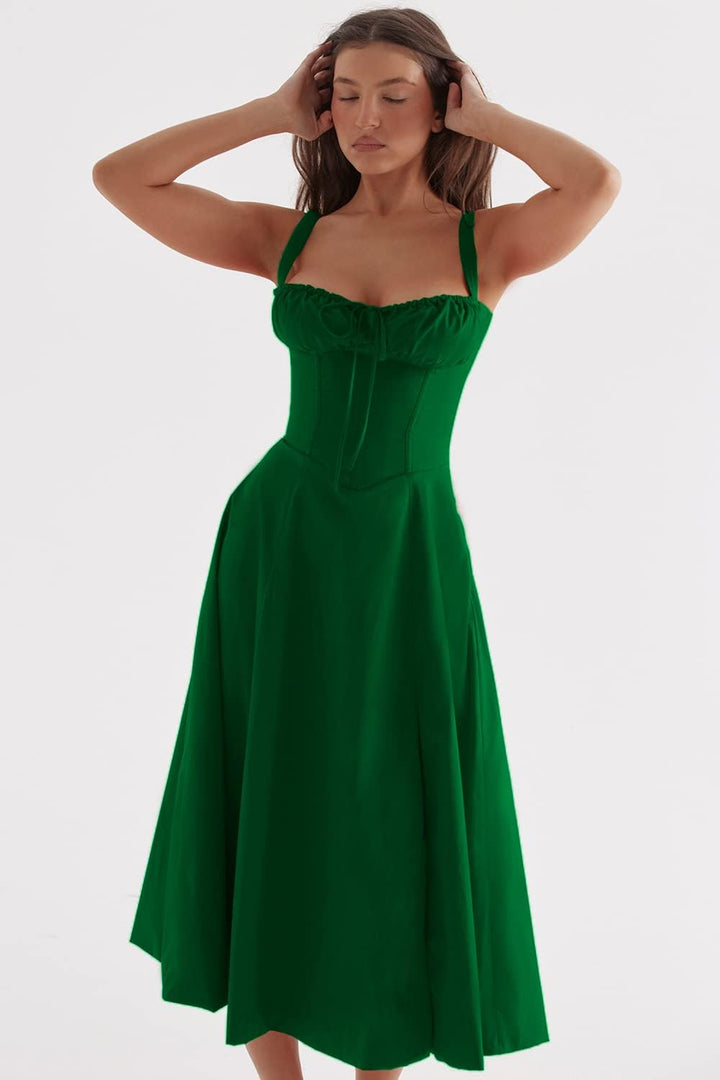 Drune - Midikleid mit tailliertem Oberteil und ausgestelltem Rock | Minikleid mit Spaghettiträgern