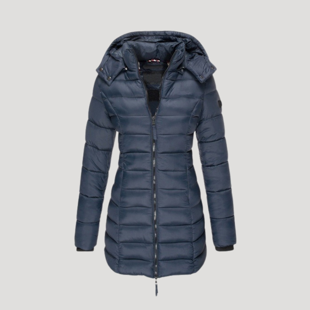 Drune | Damen langer gepolsterter Wintermantel mit Kapuze Pufferjacke