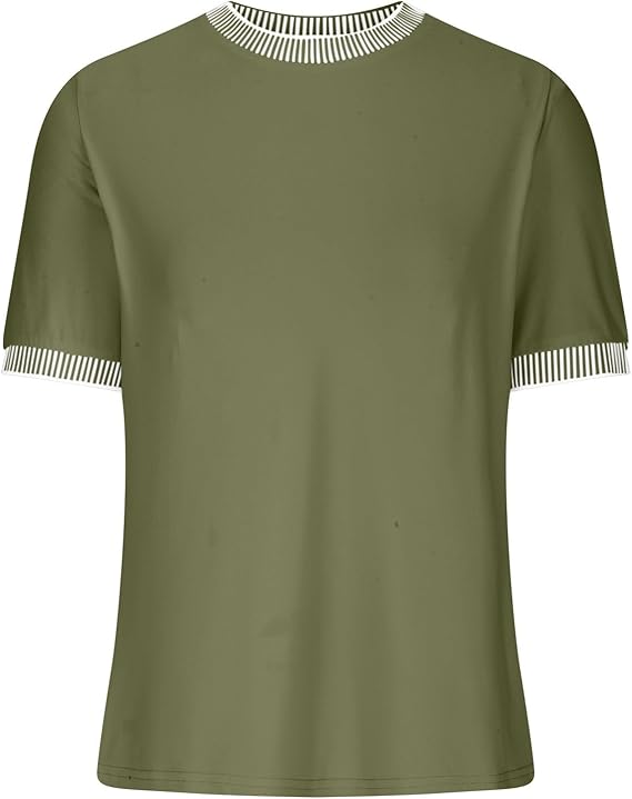 Damen lässiges Kurzarm-Shirt mit modischem Streifenkragen Drune