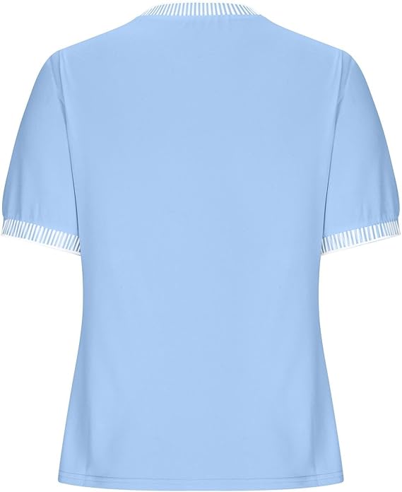 Damen lässiges Kurzarm-Shirt mit modischem Streifenkragen Drune