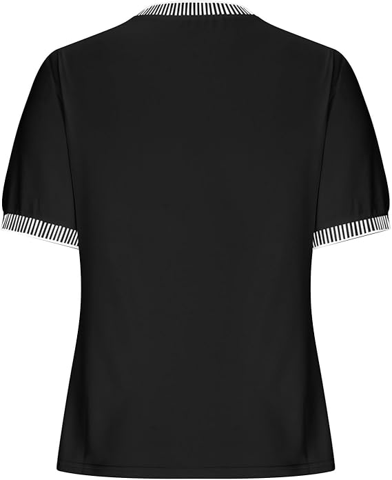Damen lässiges Kurzarm-Shirt mit modischem Streifenkragen Drune