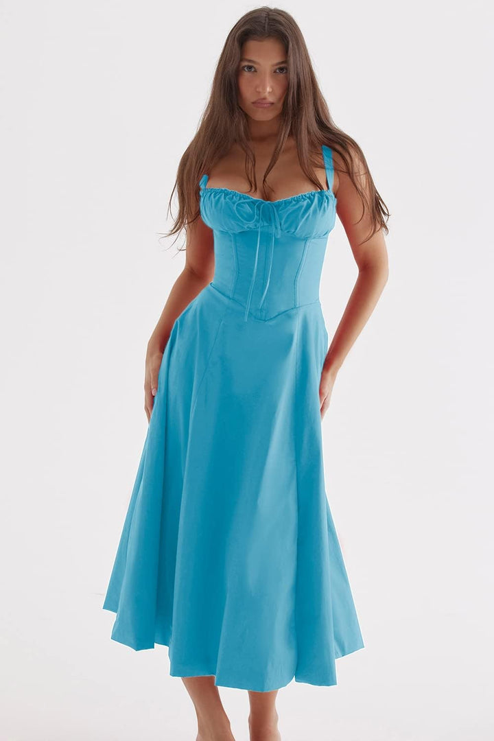 Drune - Midikleid mit tailliertem Oberteil und ausgestelltem Rock | Minikleid mit Spaghettiträgern