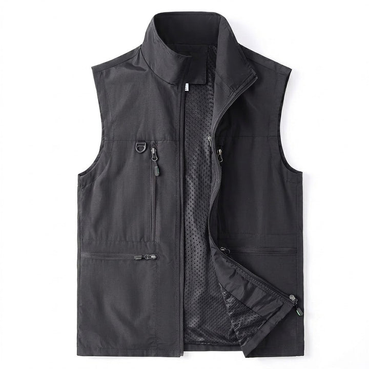 Herren Multifunktionale Outdoor-Weste mit Netzfutter, Stehkragen und Reißverschlusstaschen