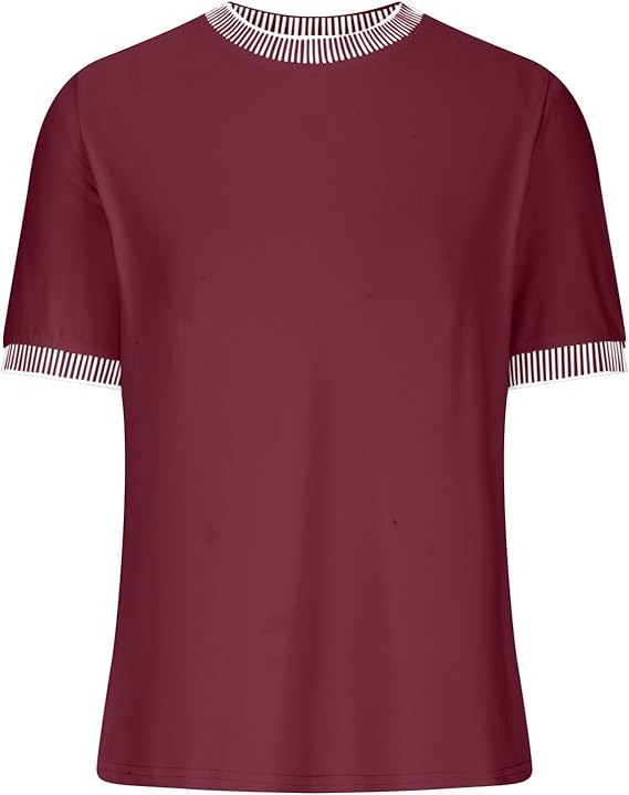 Damen lässiges Kurzarm-Shirt mit modischem Streifenkragen Drune