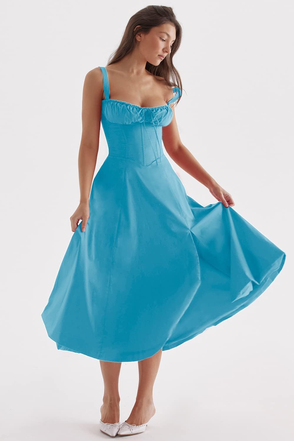 Drune - Midikleid mit tailliertem Oberteil und ausgestelltem Rock | Minikleid mit Spaghettiträgern