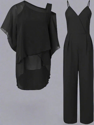 Drune | teilige Chiffon-Set - raffinierter Damen-Top und Jumpsuit