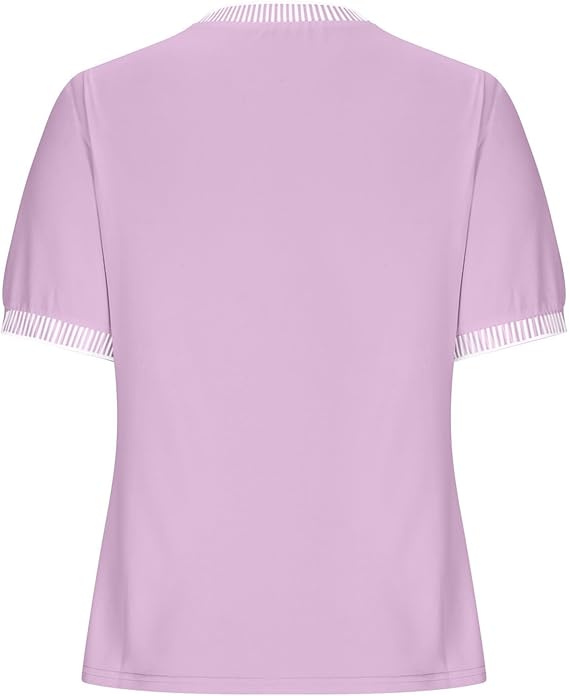 Damen lässiges Kurzarm-Shirt mit modischem Streifenkragen Drune