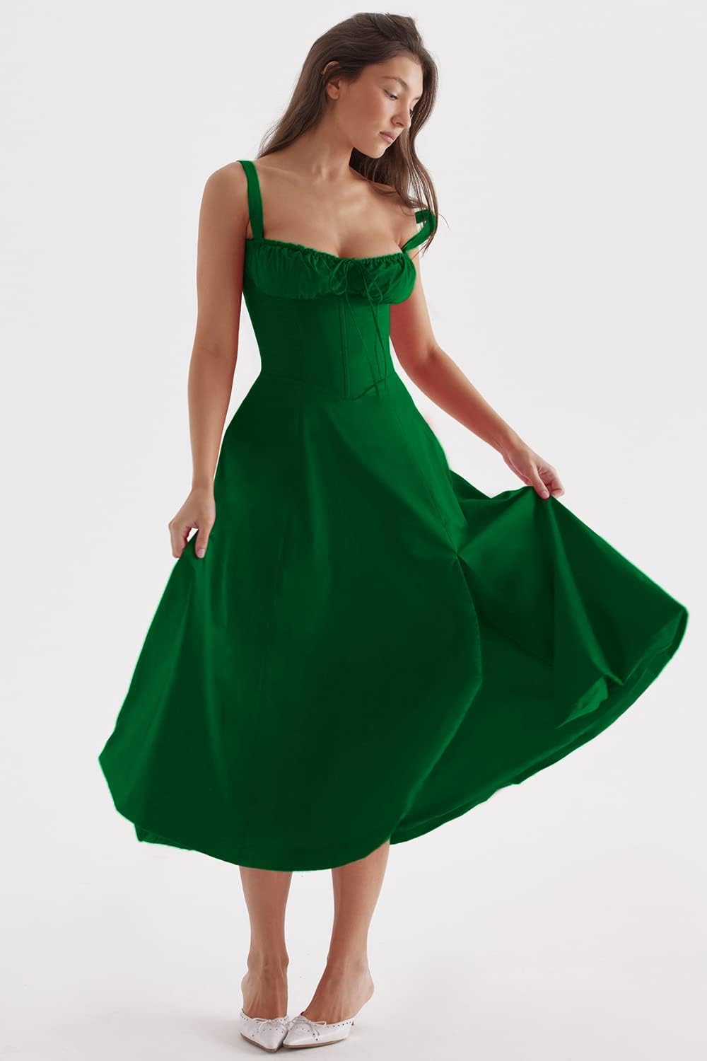 Drune - Midikleid mit tailliertem Oberteil und ausgestelltem Rock | Minikleid mit Spaghettiträgern