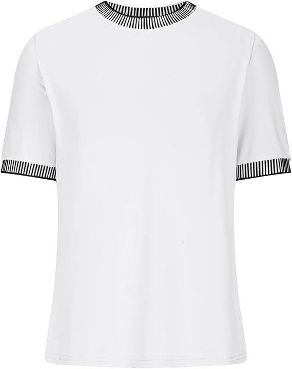 Damen lässiges Kurzarm-Shirt mit modischem Streifenkragen Drune